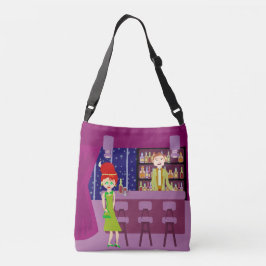 Cute Retro Art Romantic Bar Nightlife Cartoon Crossbody Tas