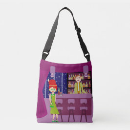 Cute Retro Art Romantic Bar Nightlife Cartoon Crossbody Tas