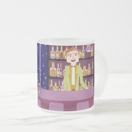 Cute Retro Art Romantic Bar Nightlife Cartoon Matglas Koffiemok (Voorkant rechts)