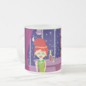 Cute Retro Art Romantic Bar Nightlife Cartoon Matglas Koffiemok (Voorkant links)