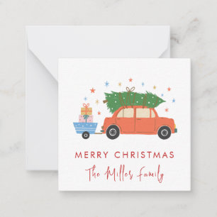 Cute Retro-auto met Kerstboom Vakantie Notitiekaartje