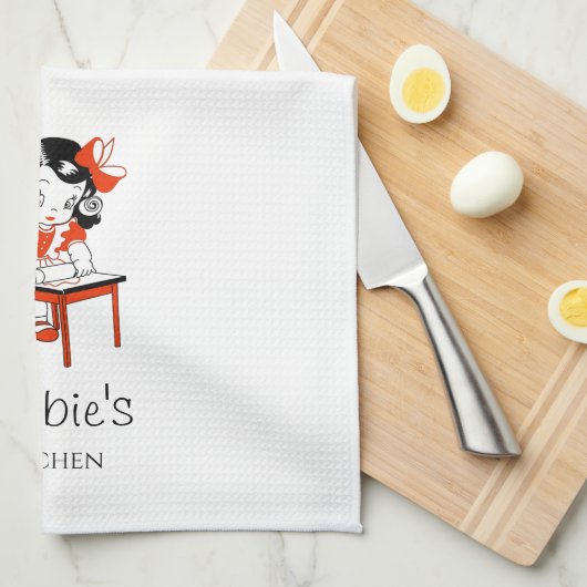 Cute  Retro Baking Girl Kitchen Towel Theedoek (Quarter Fold)