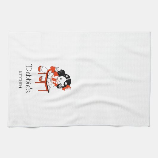 Cute  Retro Baking Girl Kitchen Towel Theedoek (Horizontaal)