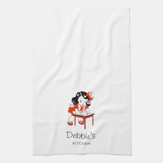 Cute  Retro Baking Girl Kitchen Towel Theedoek (Verticaal)
