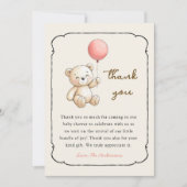 Cute retro Bear Baby girl shower Thank you card Bedankkaart (Voorkant)