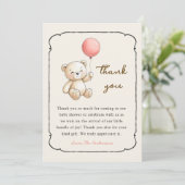 Cute retro Bear Baby girl shower Thank you card Bedankkaart (Staand voorkant)