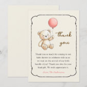 Cute retro Bear Baby girl shower Thank you card Bedankkaart (Voorkant / Achterkant)
