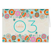 Cute Retro Birds & Flowers Table Number (Voorkant Horizontaal)