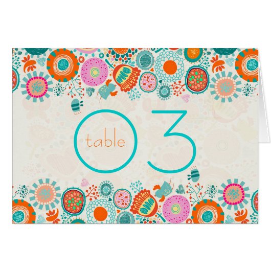 Cute Retro Birds & Flowers Table Number (Voorkant Horizontaal)