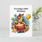 Cute retro Birthday lady party  Kaart (Staand voorkant)