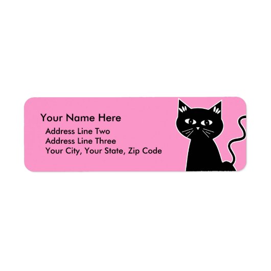 Cute Retro Black Cat Cartoon Tekening Etiket (Voorkant)
