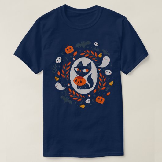 Cute Retro Black Cat Fall Halloween T-Shirt (Design voorkant)