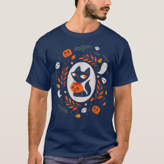 Cute Retro Black Cat Fall Halloween T-Shirt