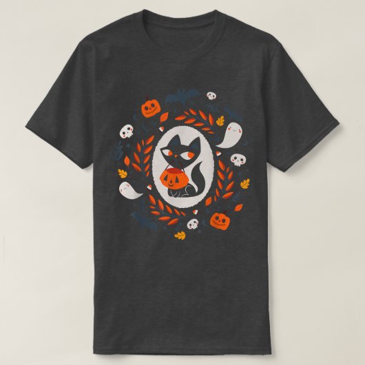 Cute Retro Black Cat Fall Halloween T-shirt (Design voorkant)