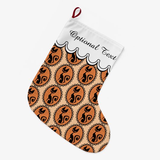 Cute Retro Black Cat Grote Kerstsok (Voorkant (Hangend))