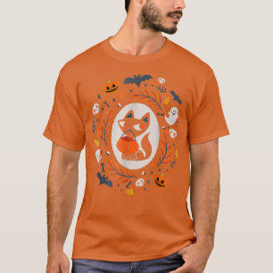 Cute Retro Black Cat Herfst Halloween Floral Pumpk T-shirt