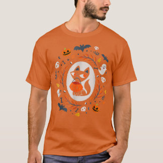 Cute Retro Black Cat Herfst Halloween Floral Pumpk T-shirt