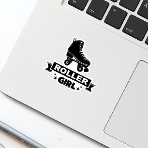 Cute Retro Black Roller Girl Schaats Fun Sticker
