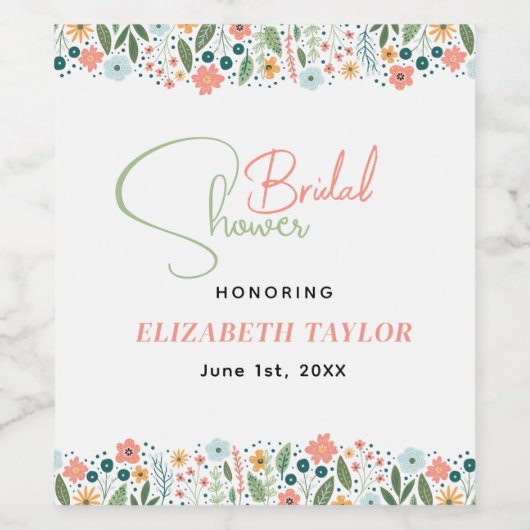 Cute Retro Bloem Bruidsmeisje Feestje  Wijn Etiket (Enkel label)