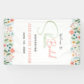 Cute Retro Bloem Bruiloftsborrel  Spandoek (Horizontaal)