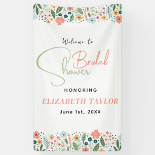 Cute Retro Bloem Bruiloftsborrel Spandoek