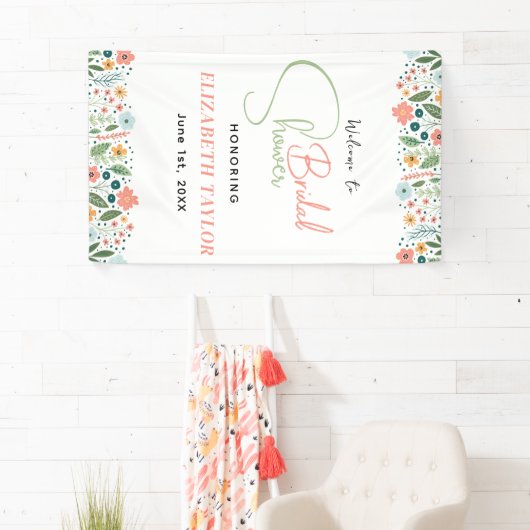 Cute Retro Bloem Bruiloftsfeest  Spandoek (Insitu)