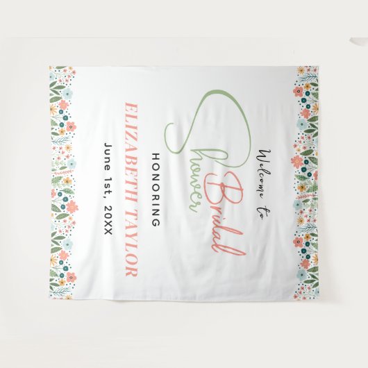 Cute Retro Bloem Bruiloftsfeest  Wandkleed (Voorkant (horizontaal))