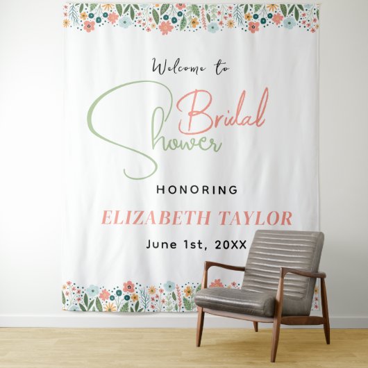 Cute Retro Bloem Bruiloftsfeest Wandkleed (In situ)