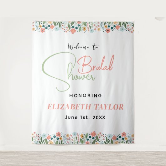 Cute Retro Bloem Bruiloftsfeest Wandkleed (Voorkant)