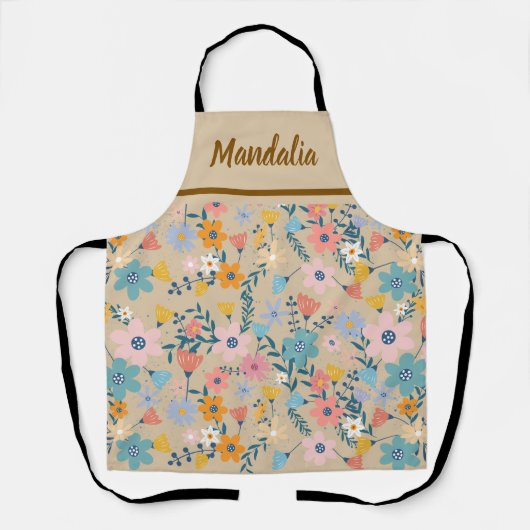 Cute Retro Bloem Motief Keuken Schort (Voorkant)