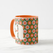 Cute Retro Bloemen Groene Roze Monogram Aangepast Mok (Voorkant links)