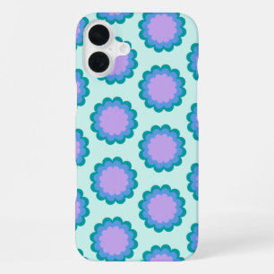 Cute Retro Bloemmotief in Mint en Paars iPhone 16 Plus Hoesje