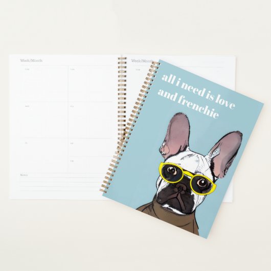 Cute Retro Blue French bulledog met neonbril Planner (Display)