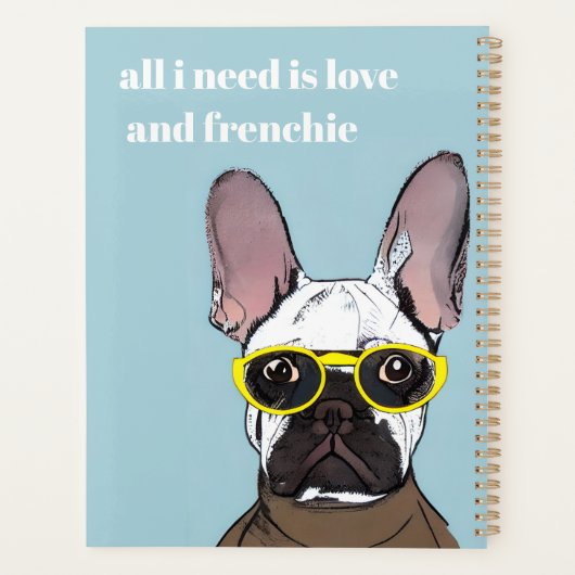 Cute Retro Blue French bulledog met neonbril Planner (Achterkant)