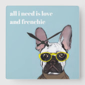 Cute Retro Blue French bulledog met neonbril Vierkante Klok (Voorkant)