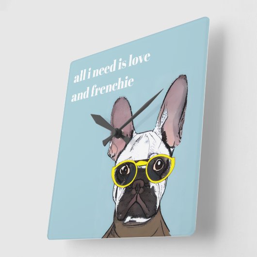 Cute Retro Blue French bulledog met neonbril Vierkante Klok (Hoek)
