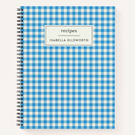 Cute Retro Blue Gingham Pset Personalized Recipe Notitieboek (Voorkant)