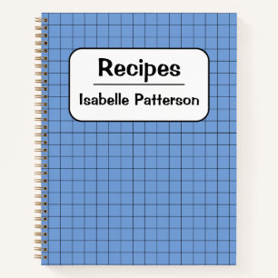 Cute Retro Blue Gingham Pset Personalized Recipe Notitieboek