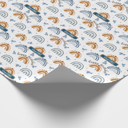 Cute Retro Boho Celestial Pattern Birthday Cadeaupapier (Hoek)