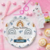 Cute Retro Boho Celestial Pattern Birthday Papieren Bordje (Feest)
