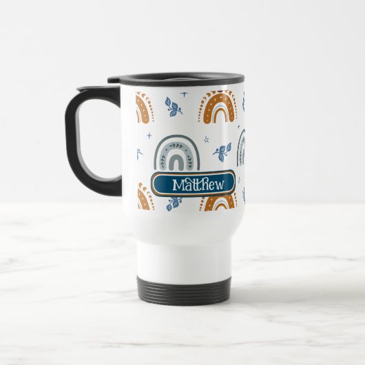 Cute Retro Boho Celestial Pattern Personalized Reisbeker (Links)