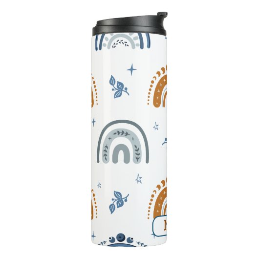 Cute Retro Boho Celestial Pattern Personalized Thermosbeker (Gedraaid links)