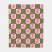 Cute Retro Boho Checkerboard Flower Green Roze Fleece Deken (Voorkant)