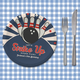 Cute Retro Bowling Party for Kids Papieren Bordje