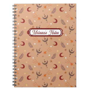 Cute Retro Brown Boho Whimsical Name Persoonlijk Notitieboek