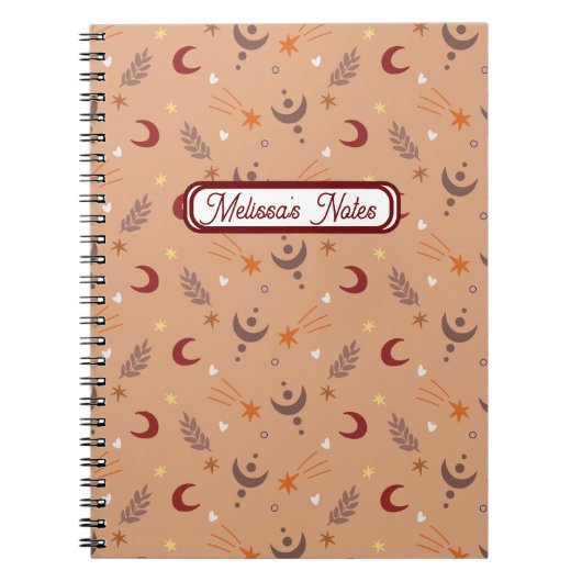 Cute Retro Brown Boho Whimsical Name Persoonlijk Notitieboek (Voorkant)