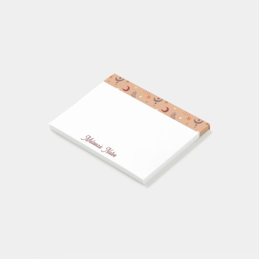 Cute Retro Brown Boho Whimsical Name Persoonlijk Post-it® Notes (Schuin)