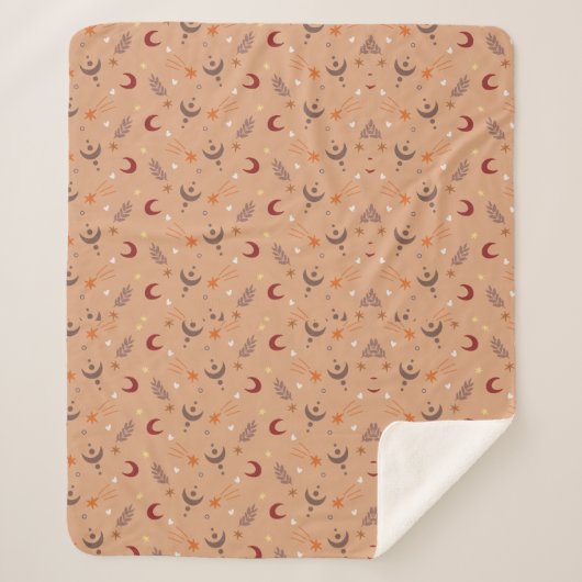 Cute Retro Brown Boho Whimsical Patroon Sherpa Deken (Voorkant)