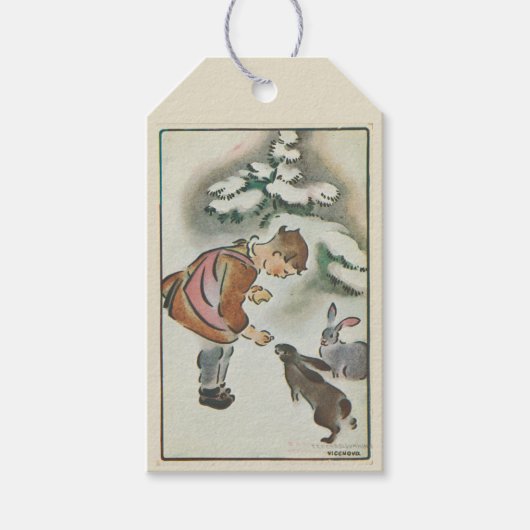 Cute Retro  Bunny Rabbits in Winter Cadeaulabel (Voorkant)