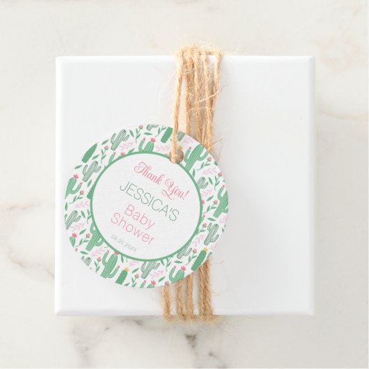 Cute Retro Cactus Succulent Floral Baby shower Bedankjes Labels (In situ)